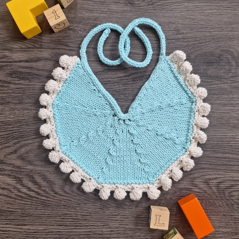 Handknit Pompom Bib